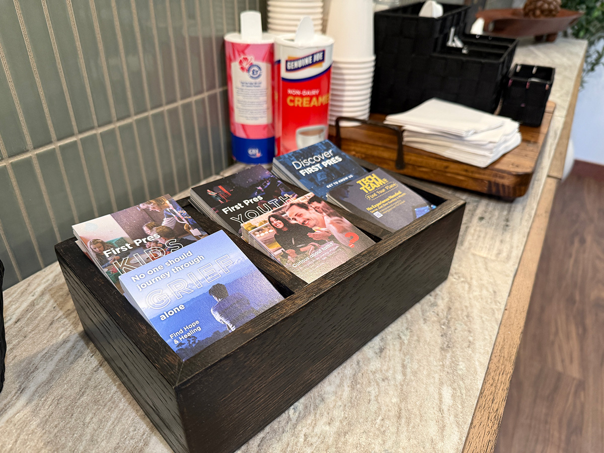 3x3 card station near the coffee area