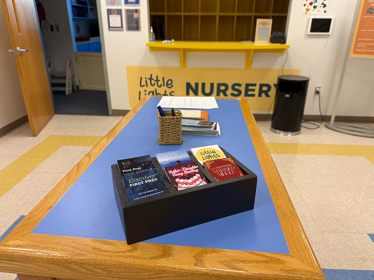 3x3 card station at kids check-in